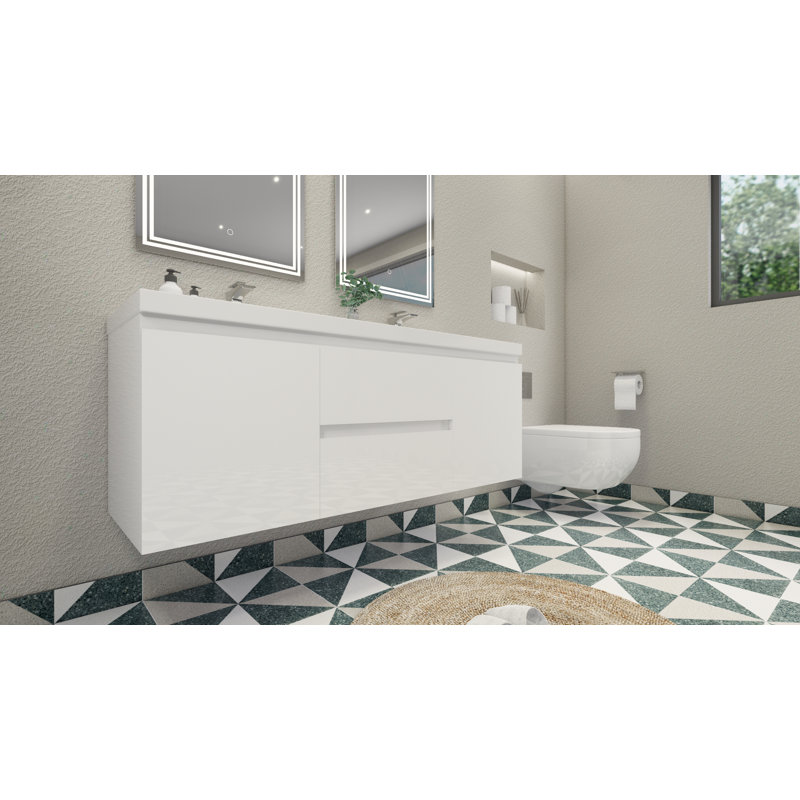 Ensemble de meuble-lavabo double 59 po Aylanna, Blanc ultrabrillant
