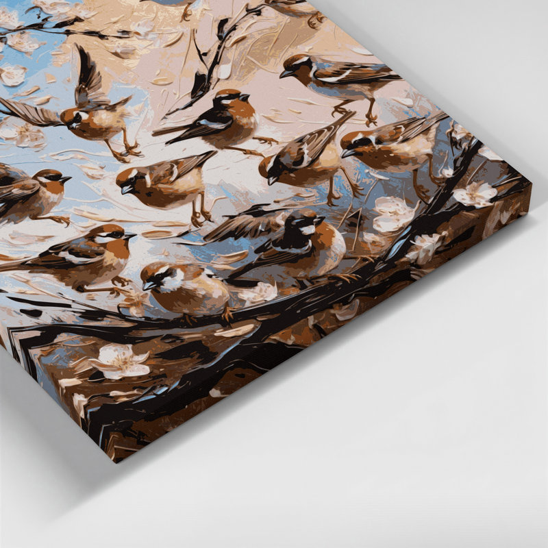 Oiseau, chant, moineau gris, art mural sur toile, H 24 po x l 36 po