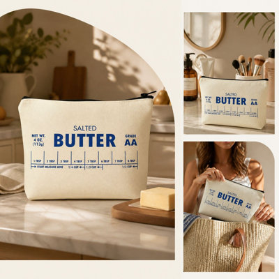 Ornements suspendus en plastique Trousse à maquillage vintage en lin imprimé salé Pochette zippée amusante sur le thème de la nourriture Pochette de rangement multifonction pour maquillage, ustensiles de cuisine et de pâtisserie, articles de toilette de voyage
