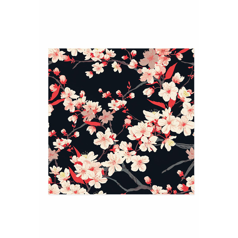 Impression florale de fleur de cerisier japonais Sakura, H 28 po x l 28 po