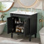 Meuble-lavabo avec lavabo en céramique, deux portes à fermeture douce, pieds en bois massif et tablette réglable, noir-2024271249-2024271258