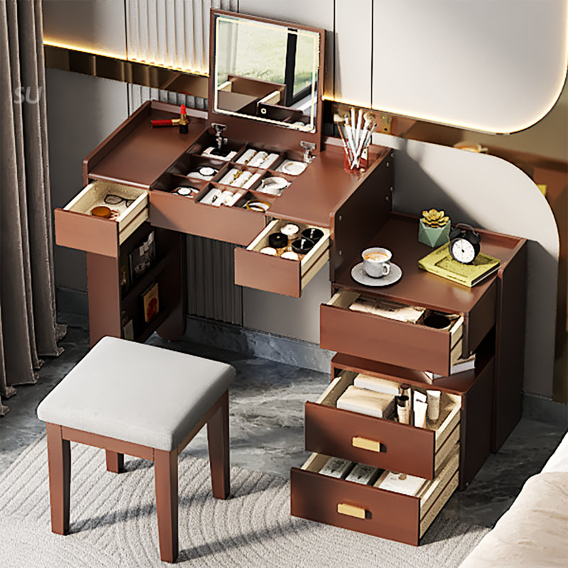 Justan 45.25'' Modern Makeup Vanity Set, Walnut