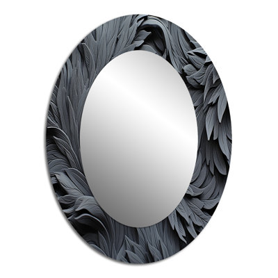 Grey Spiraling Fractal Sprial II - Abstract Oval Decorative Mirror On Metal
