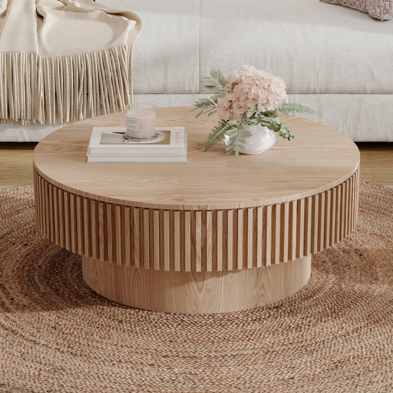Table basse avec rangement Timeshia, Bois naturel, H 14 po x l 31,5 po x P 31,5 po