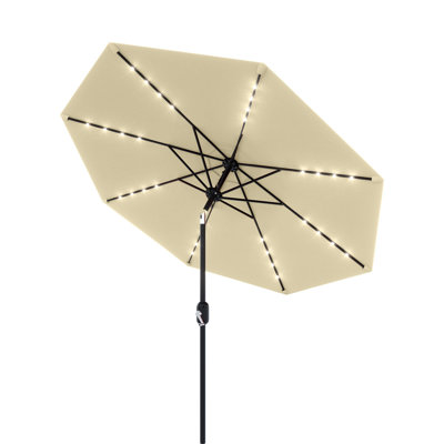 Parasol de marché 9 pi avec 32 lumières DEL à énergie solaire - 8 baleines, inclinable et manivelle, résistantes aux rayons UV, imperméables - pour l'extérieur jardin, piscine, terrasse, cour, utilisation de table