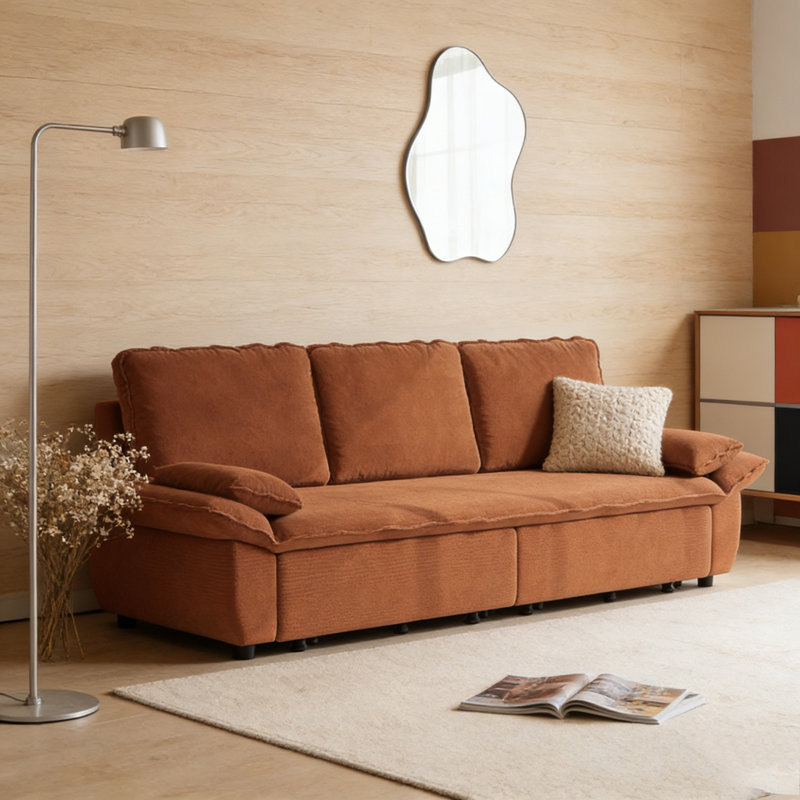 94.5" king size Pull Out Sofa Bed,3-in-1 Convertible Sleeper Sofa, Orange