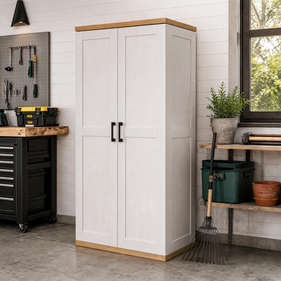 55" White  Wooden Cabinet, 2 Doors & 3 Adjustable Shelves, Tall Utility Storage for Laundry, Bathroom, Entryway & Garage