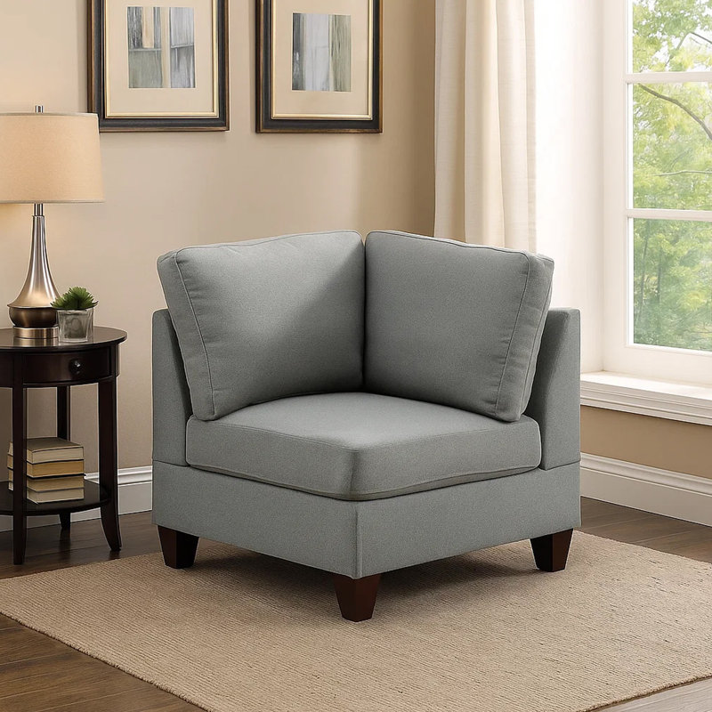 Canapé d'angle modulaire Gladyne 32 po, chenille gris doux, bois massif, Gris chenille
