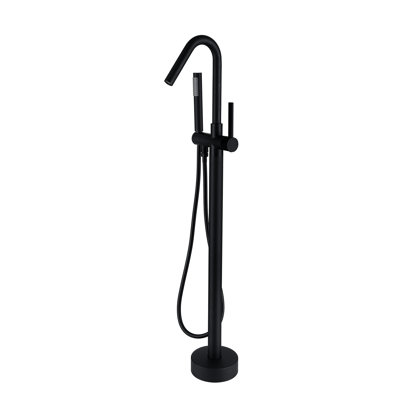 Robinet de baignoire sur pied noir mat avec douchette - Construction métallique - Profondeur : 114,7 cm, largeur : 20,2 cm, hauteur : 18,3 cm - Jet hydromassant - Idéal pour la rénovation de salle de bain