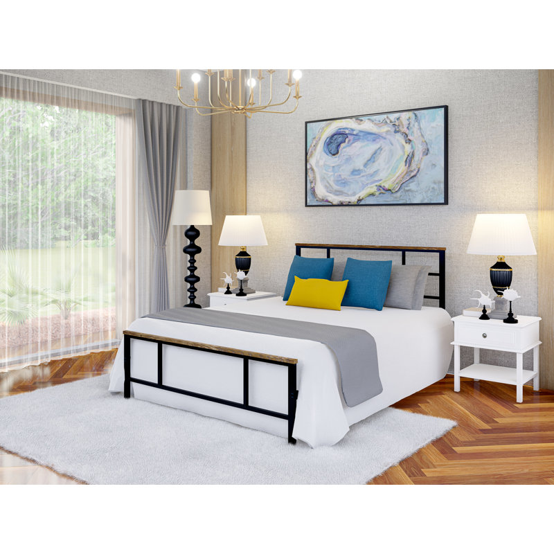Ingram Full Size Bed with 7 Metal Legs - Lavish Bed in Powder Coating Black Color, Full