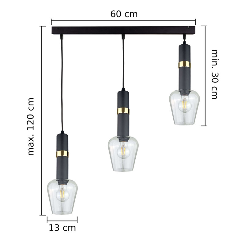 Marcell 3 - Light Kitchen Island Pendant, Black/Gold