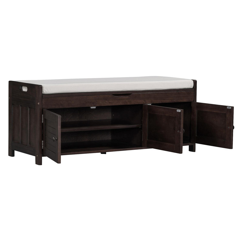 Banc de rangement avec 3 portes en forme de volet, banc à chaussures avec coussin amovible et espace de rangement caché (espresso, ancien SKU: WF284226AAP)