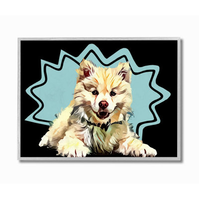 «Happy Japanese Spitz Fluffy Dog Pop Art Pet» par Kim Curationa, impression sur bois