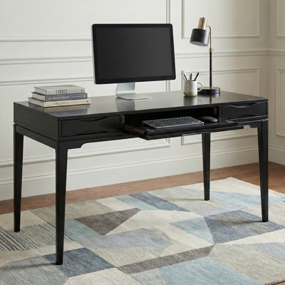 Harper 60"W Solid Wood Mid-Century Modern Writing Desk with 2 Drawers and Flip-Down Keyboard Tray