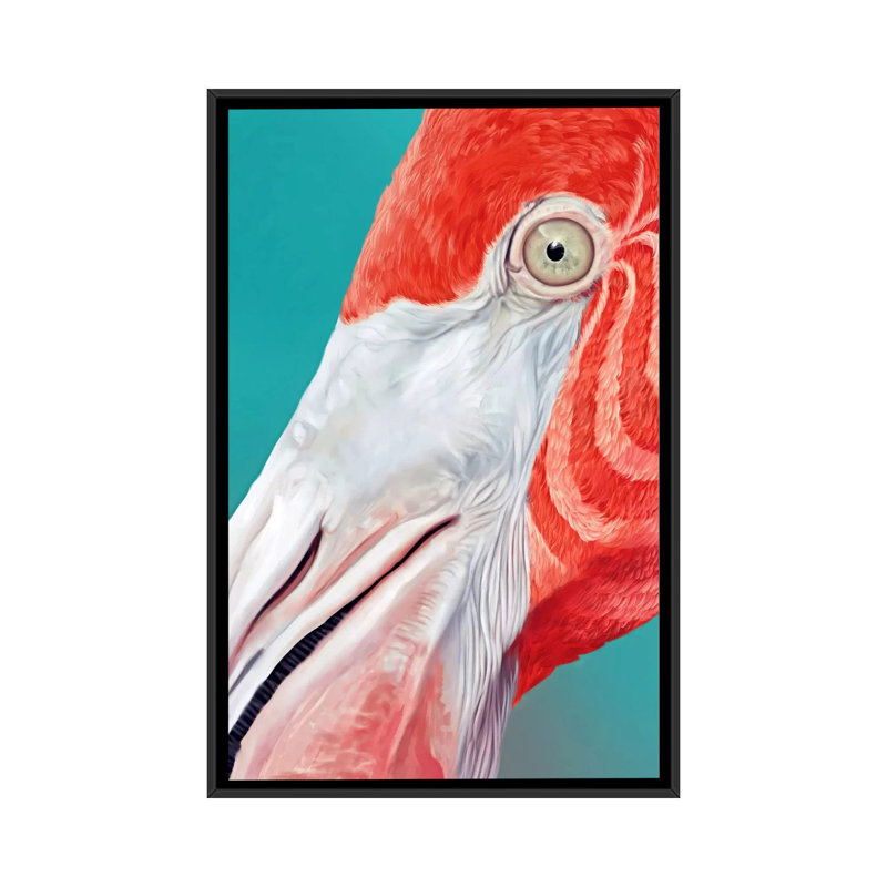 «Flamingo», impression sur toile, H 26 po x l 18 po x P 1,5 po, Toile avec cadre flottant noir, Pas de tapis