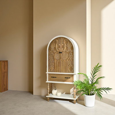 31.50" Arched Flower Carved Door Accent Sideboard Cabinet With 1 Drawer And Shelf, Wooden Cabinet For Kitchen, Dining Room, Living Room