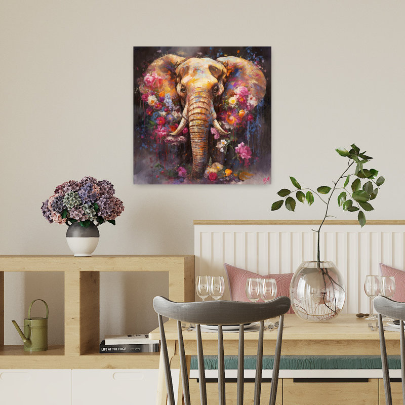 Éléphant coloré n ° 1, art animalier contemporain, H 18 po x l 18 po