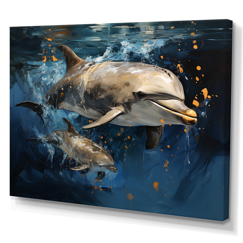 Dauphins dansants - animaux, art des dauphins, Toile tendue, H 24 po x l 32 po x P 1 po