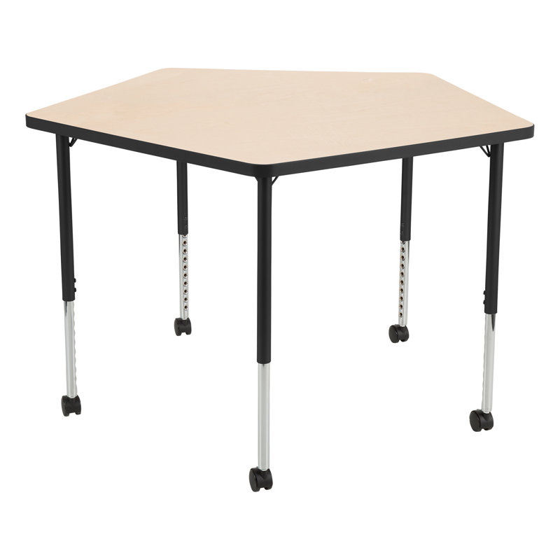 Structure Series Pentagon Adjustable Height Mobile Collaborative Activity Table with Casters, Noir, Érable