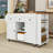 Kitchen Island with Extendable Dining Table, Open Shelves, 3 Drawers and Power Outlet-2085342657