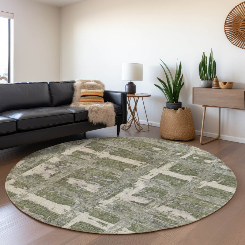 Tapis olive intérieur / extérieur lavable à la machine Mahaney ACN745, Rond 8 pi