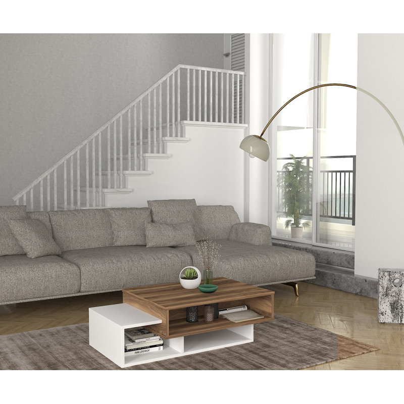 Aldermary Floor Shelf Coffee Table, White/Walnut
