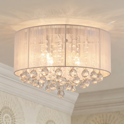 Plafonnier encastré 16 po à 4 lumières avec fil blanc et cristal Abby