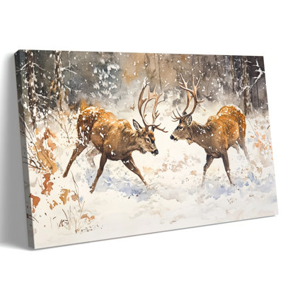 Art mural sur toile grand cerf de Noël, impression de toile de scène forêt d'hiver