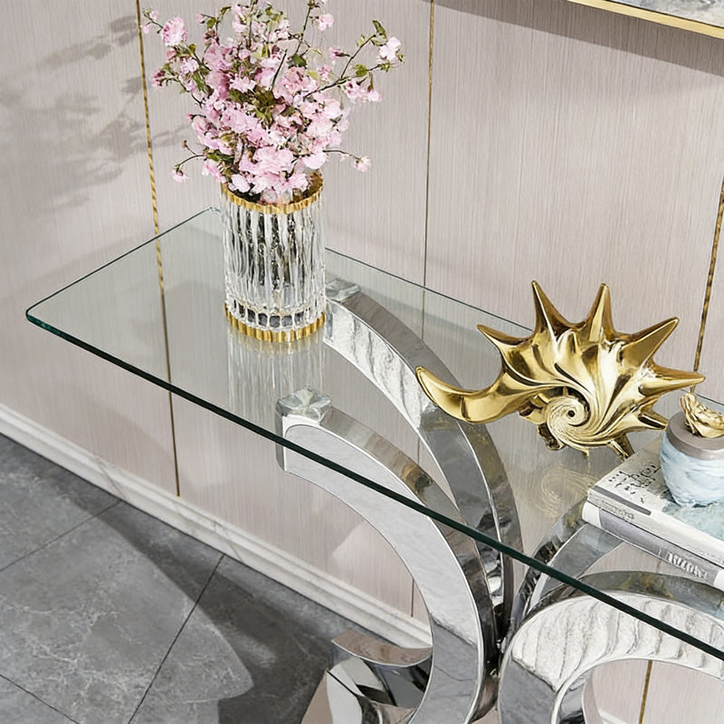 Console en acier inoxydable de style luxueux, H 31,5 po x l 55,12 po x P 15,75 po, Argent
