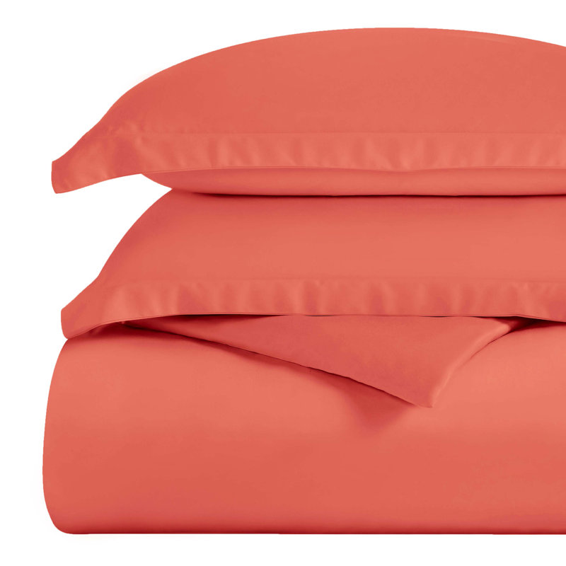 Mitchell Egyptian Cotton Blend 300 Thread Count Solid Duvet Cover Set With Pillow Shams, Coral