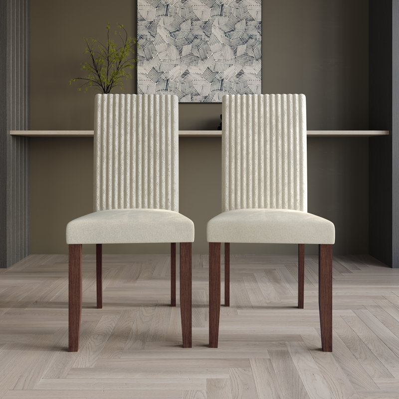 Wooden Dining Chair With Corduroy Velvet Cover, Cream