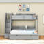 Lit superposé simple au-dessus d'un lit double en bois avec port USB, bande lumineuse, tablettes et lit gigogne-664043951