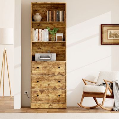 Bibliothèque standard H 70,9 po x l 23,6 po avec 2 tablettes ouvertes et 3 tiroirs