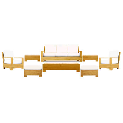 Leveb Teak 5 - Person Modular Patio Conversation Set with Cushions