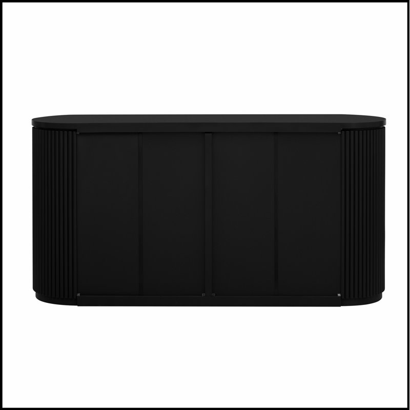 Vertical Striped Door Storage Cabinet with Metal Handles, Adjustable, Black