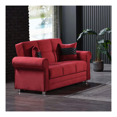 Primenest Liora Collection Upholstered Convertible Loveseat With Storage, Burgundy