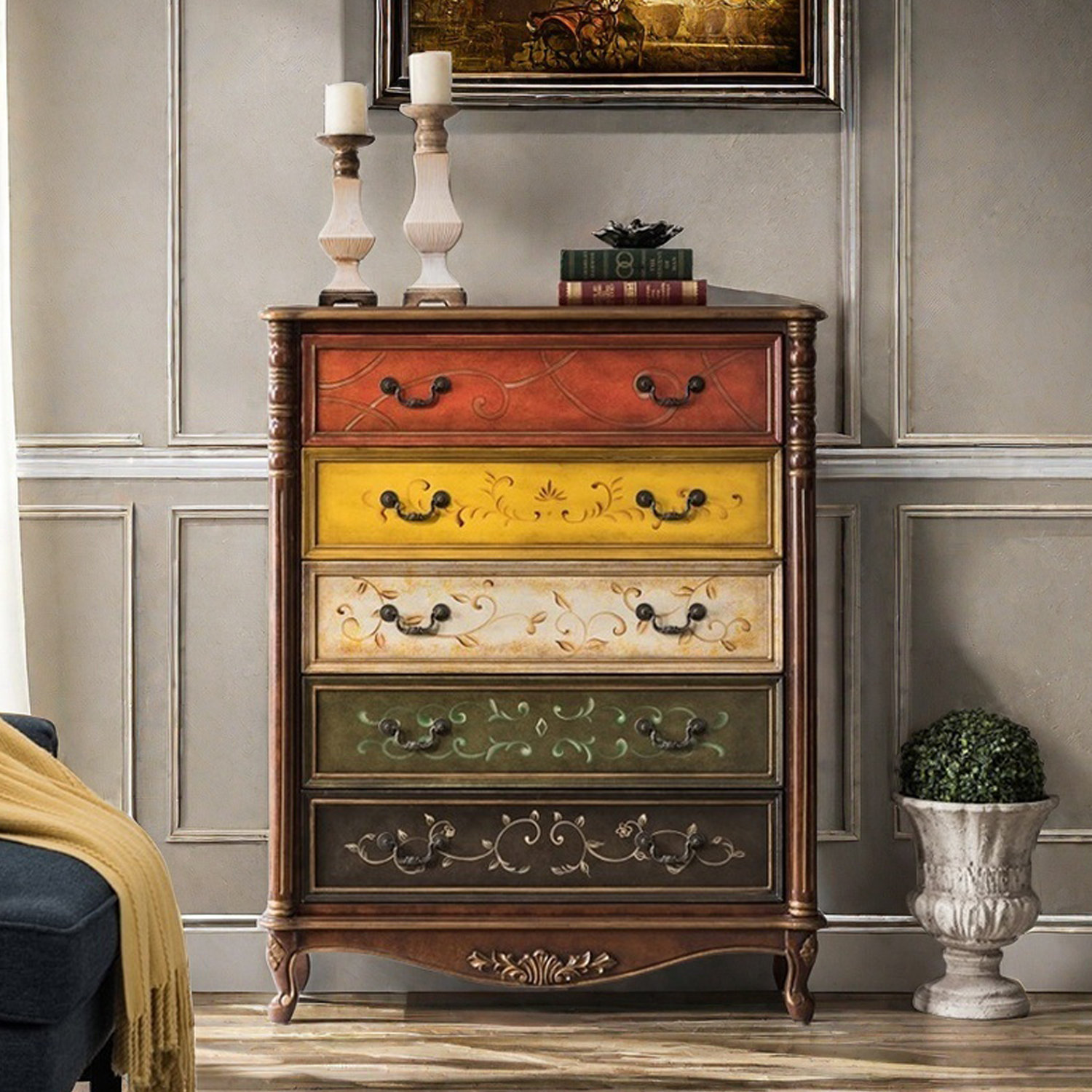 Liu's ink furniture Hand-Painted 5-Drawer Accent Chest | Wayfair