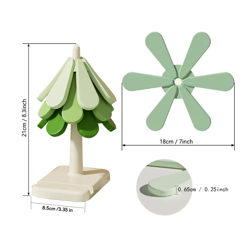 Silicone Tree Shape Trivet Set For Hot Dishes, Gradient Green