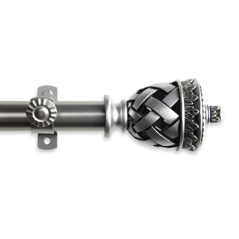 Tringle à rideaux simple à baie vitrée réglable de 28 à 48 po Aylin, Nickel satiné, 18 po à 28 po (chaque côté)