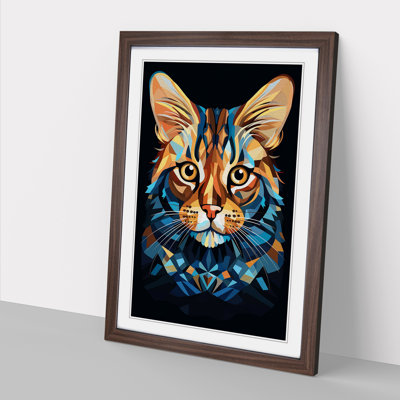 Bengal Cat Cubism No.2 - Single Picture Frame Print on Wood