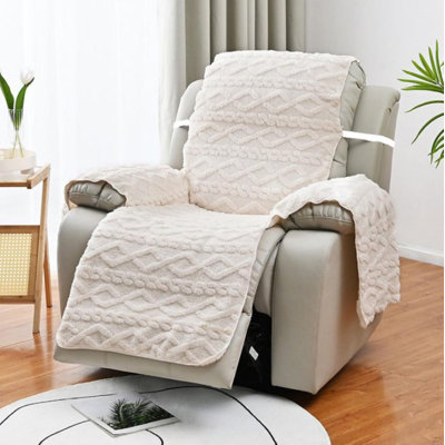 Geometric Jacquard Plush Recliner Chair Cover Soft Fuzzy Fluffy Reclining Chair/Furniture Protector With Elastic Straps For Kids, Pets