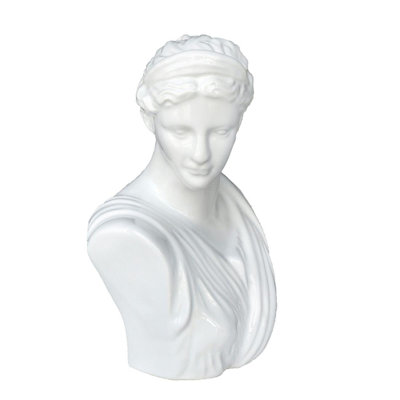 9" White Ceramic Woman Bust Statue