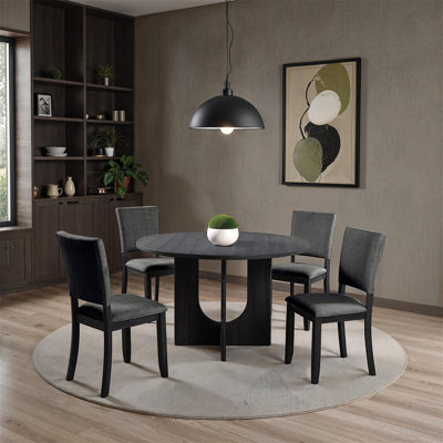 Classic Round Dining Table 1Pc Dining Room Furniture Dark Gray U-Shaped Pedestal Base Table