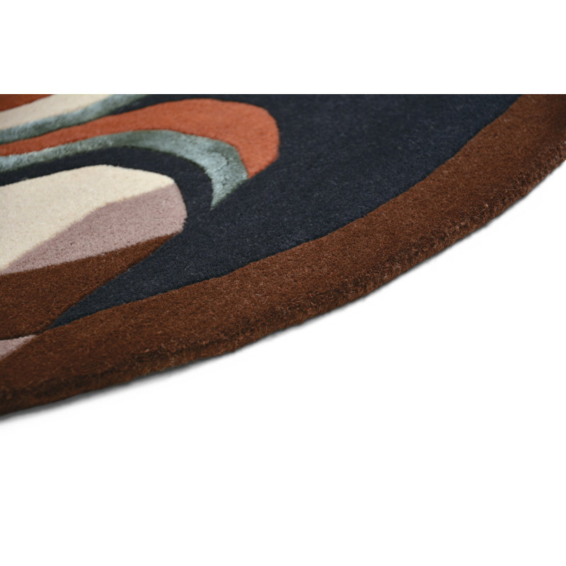 Hand Tufted Area Rug in Brown/Teal/Orange/Beige, Round 3'3"