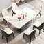 Table de salle à manger moderne en pierre frittée blanche moderne avec panneau chauffant et pieds robustes en métal pour 6 à 8 personnes à base rectangulaire stable