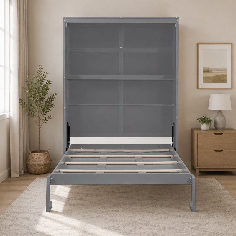 Lit escamotable double pleine grandeur avec tablettes, Grey