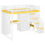 Lit mezzanine double avec escalier de rangement, coiffeuse, garde-robe et ports USB, lumières DEL pour adolescents, blanc et jaune-2046200476