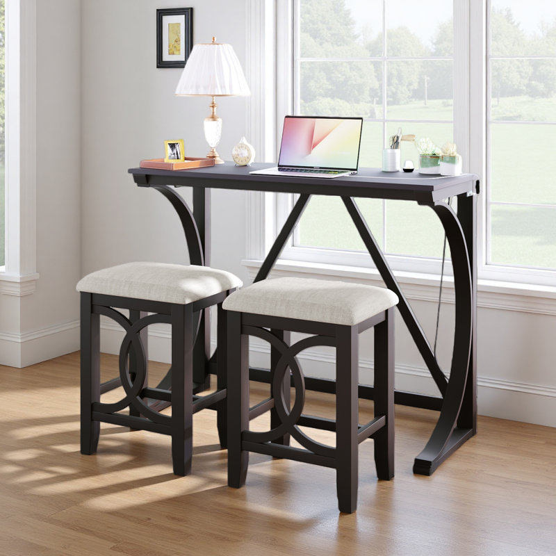 Ensemble de table de salle à manger à hauteur de comptoir 3 pièces Farmhouse avec port USB et tabourets rembourrés