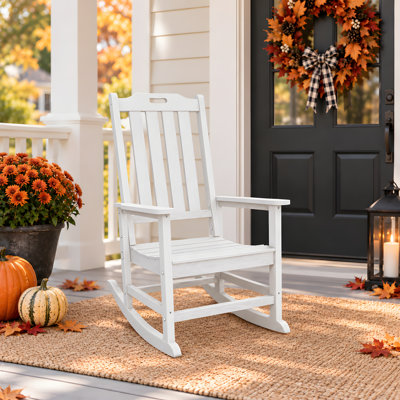 White Outdoor All-weather HDPE Adirondack Rocker Chair with Comfort High Backrest (Set of 1)