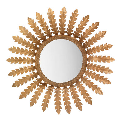 Miroir d'appoint mural encadré en métal dernier en laiton Sunburst